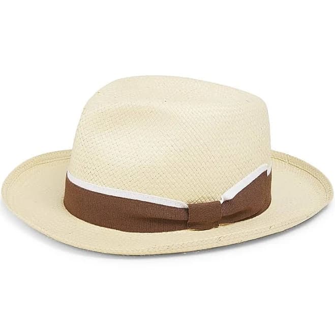 Saks Fifth Avenue Made in Italy Men's Ribbon-Band Straw Fedora Hat - Biscuit - Size L