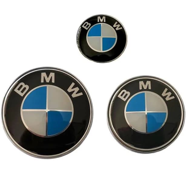 Set of 3 BMW Blue White 82mm Front Emblem, 74mm Rear Emblem & 45mm Steering Wheel Emblem - Premium Quality Car Badges