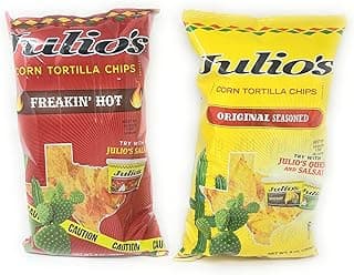 Julio's Corn Tortilla Chips (1 Bag Each Original Lightly Seasoned and Freaking Hot 9oz) (Total of 2 Bags) Habanero