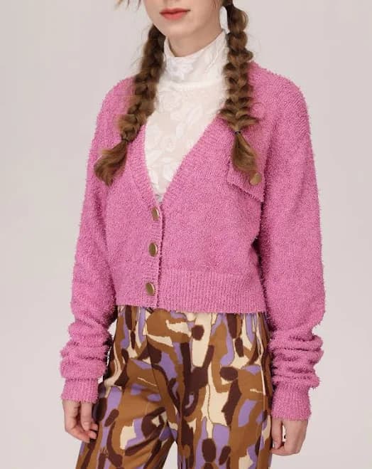 Women's Fuzzy V-Neck Knit Cardigan