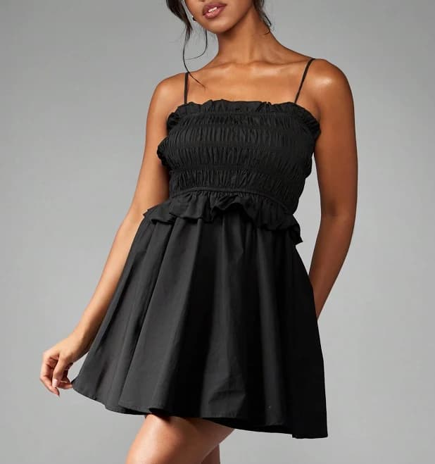 Missguided Shirred Poplin Mini Dress with Ruffle Trim