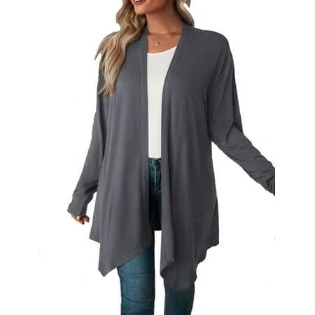 Luxtrada Women's Draped Front Open Cardigan Casual Long Sleeve Lightweight Cardigan (Gray,M), Size: Medium