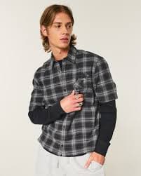 Men's Boxy Star Applique Check Pattern Shirt | Men's Tops | HollisterCo.com