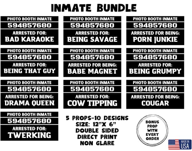 Inmate Photo Booth Props, Mugshot Signs, Party Events