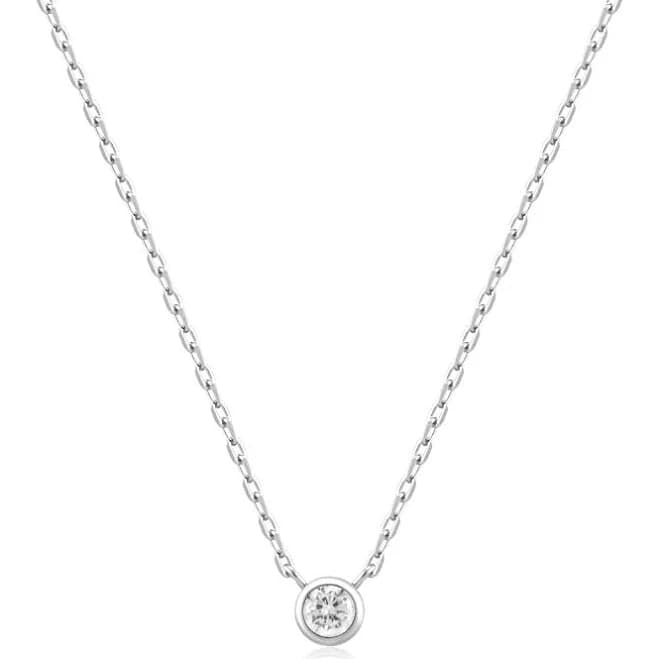 Cubic Zirconia Round Silver Solitaire Necklace