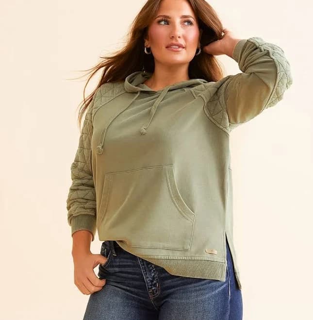 BKE Women's Cotton Washed Knit Hooded Sweatshirt with Buckle