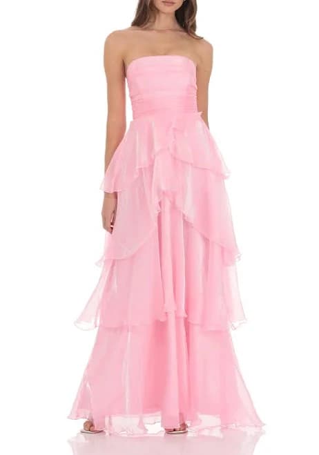 Corset Petal Ruffle Strapless Maxi Dress