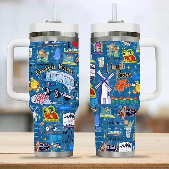 Dutch Bros Drinks Custom Tumbler 40oz with Handle, Coffee Energy Drink Aesthetic Cup, Rebel Iced Coffee Fan Gift, Trendy Cafe Style Mug, Personalized