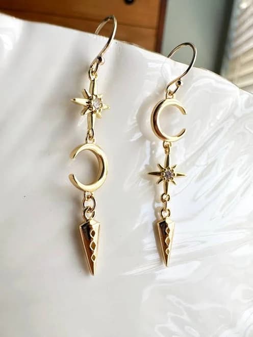 Mismatched Moon and Star Gold Vermeil Earrings