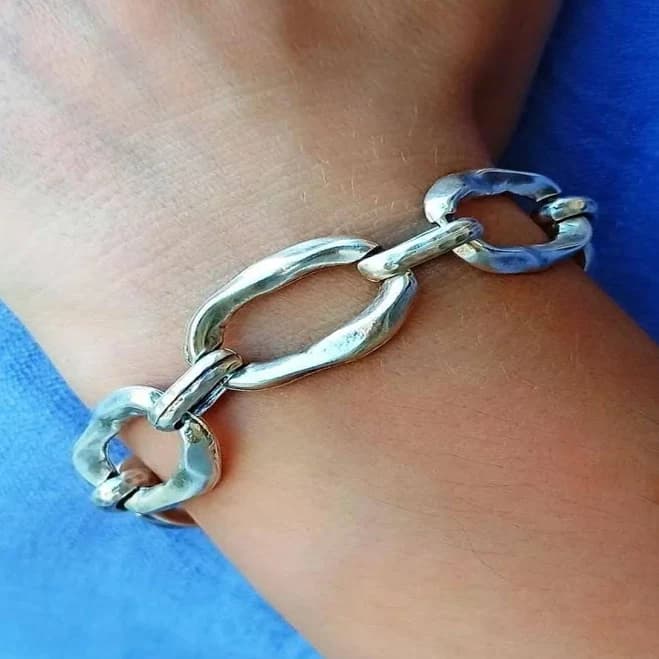 Hammered Chunky Silver Link Bracelet