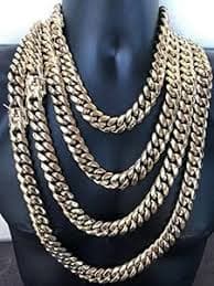 Harlembling Men's Miami Cuban Link Chain 14k 18k Yellow Gold White Or Rose Gold Plated Stainless Steel 8-18mm Thick, Gold Plated Stainless Steel: Buy Online at Best Price in UAE - Amazon.ae