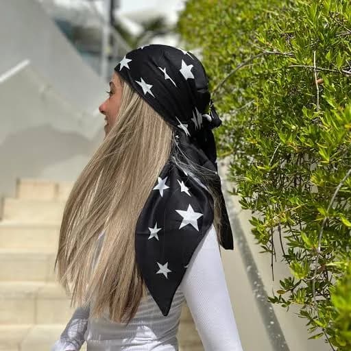 Black & White Stars Square Head Scarf, Shorter Size (78X78) | The Scarf Bar