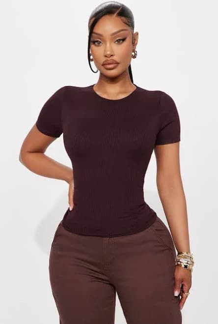 Fashion Nova Ribbed Short Sleeve Bodysuit