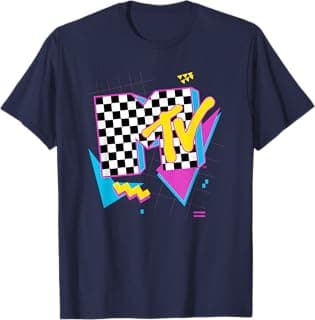 Retro Checkered Neon Shapes Music Television T-Shirt