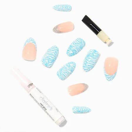 Claire's Blue Zebra Stiletto Vegan Faux Nail Set