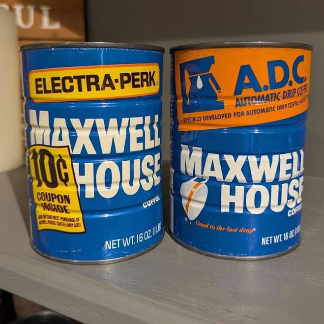 Vintage 1970's Maxwell House Coffee Can - 1 Pound - Old & Original Coffee General Foods, New York, Nashville, Tennessee CHOICE ADC or Perk