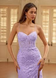 Mythra Purple Lace-embroidered Tulle Mermaid Prom Dress | Azazie