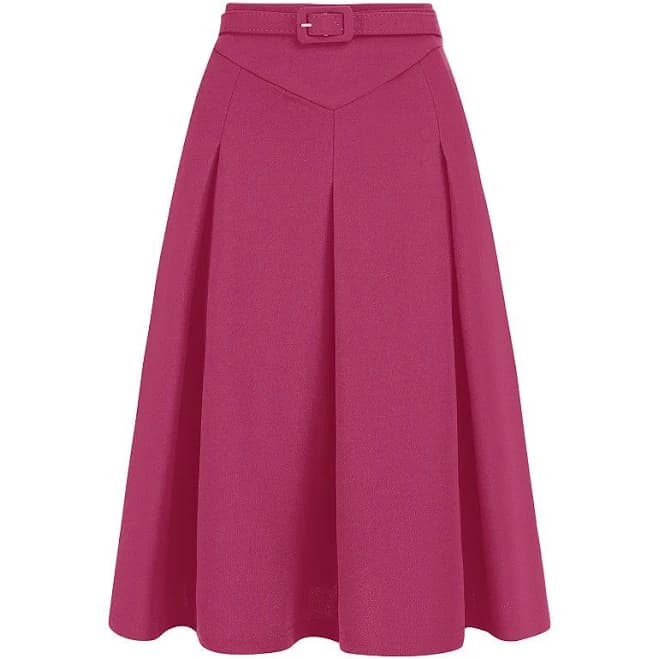 Women's Casual Belted Waist Pleated Skater Short Skirts, Size: XS, Fuschia