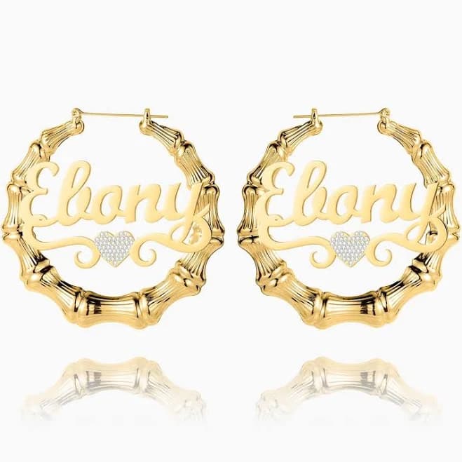 18K Gold Plated Dorado Heart Bamboo Hoop Earrings