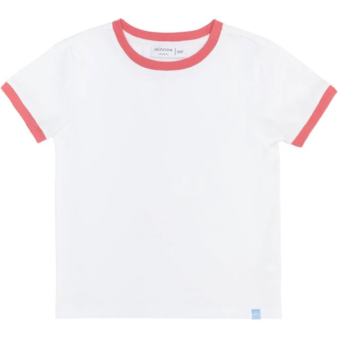 minnow Unisex White Ringer tee with Poppy Red Trim