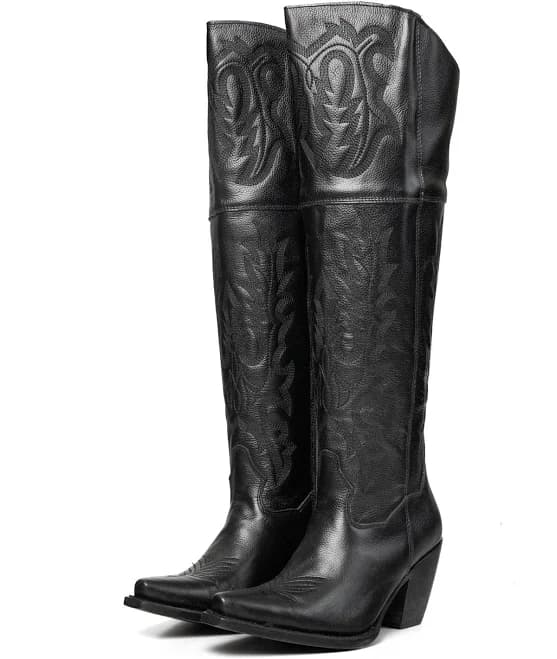 Abigail Knee High Snip Toe Cowgirl Boot Black / 9