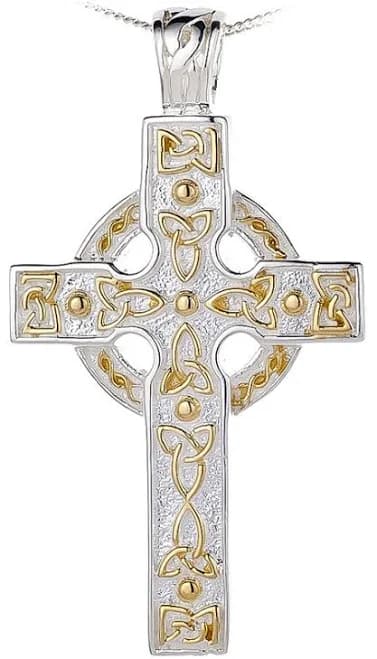 14K Two Tone Gold Celtic Knot Cross Pendant Necklace