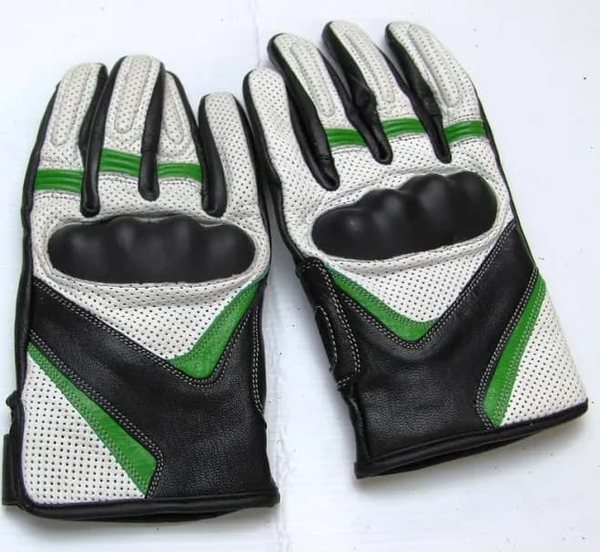 Leather Motorcycle Gloves With Armour Guard On Knuckles White Black