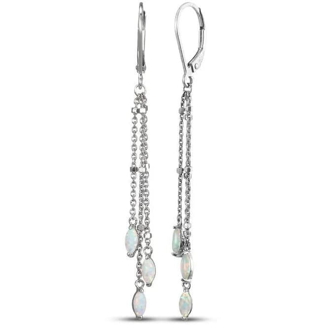 Sterling Silver Marquise-Cut Opal Triple Chain Drop Earrings