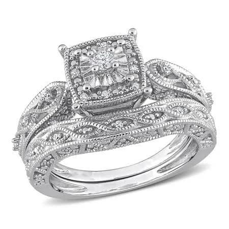 Miabella Women's 1/5 Carat Diamond Halo Bridal Set in Sterling Silver
