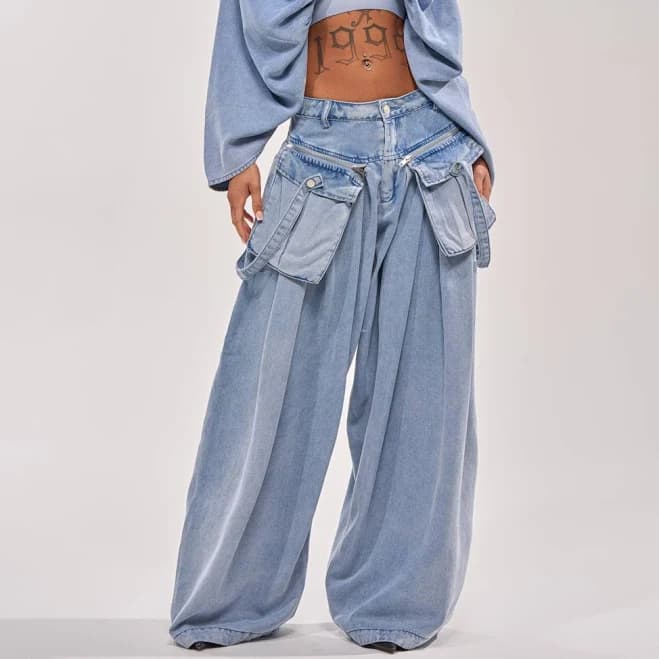 Akira Drifting Away Denim Cargo Pants