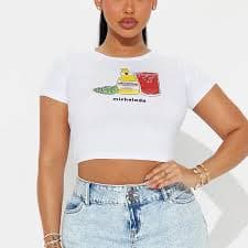 Y2K Aesthetics Women Short Sleeve T-Shirt Summer 90s Vintage Style Fashion Slim Crop Top Beverage Pattern Print Harajuku Tees - AliExpress