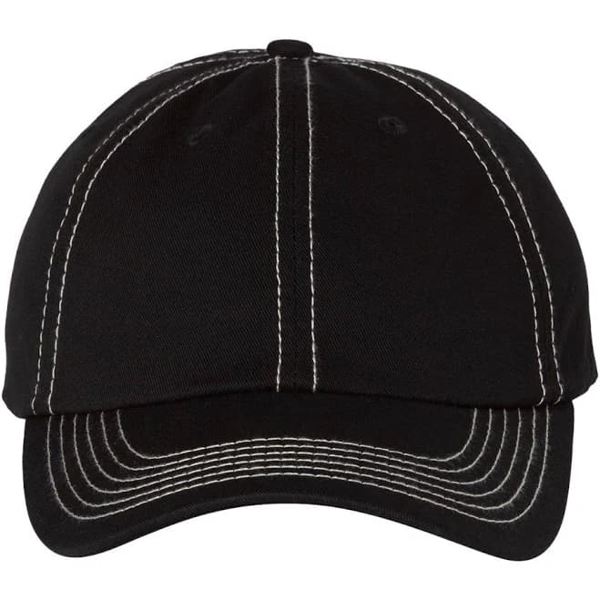 Custom Embroidered Dad Hats - 100% Cotton 6-Panel Twill Cap with Adjustable Enclosure. Black/ Stone