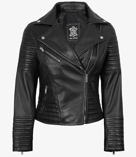 FJackets Women's Asymmetrical Lambskin Leather Motorcycle Jacket