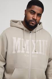 Hoodies & Sweatshirts | Plus MMXXIII Crackle Print Zip Through Regular Fit Hoodie | boohooMAN
