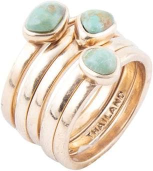 Blue Turquoise Golden Stacking Ring Set