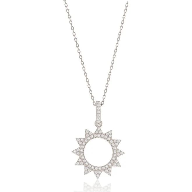 Suzy Levian Sterling Silver Cubic Zirconia Sunburst Pendant Necklace