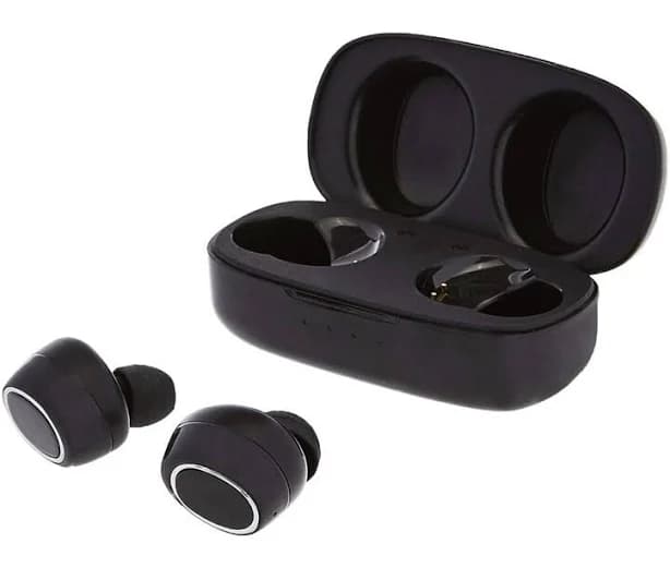 AmazonBasics Ultra-Light True Wireless Bluetooth Headphones - Black Earbuds | Built-in Microphone | In-Ear Only | Micro-USB | Double Earpieces