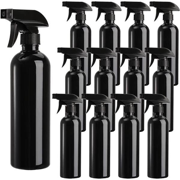 TOPZEA 12 Pack Empty Spray Bottles, 16oz Plastic Durable Black Spraying Bottles with Mist and Stream Option, Leak-proof Sprayers for Cleaning