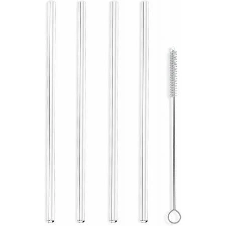 Reusable Glass Straw with 4 Straight and 2 Brushes