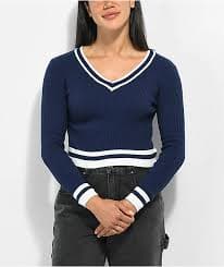 Ethos Blue Long Sleeve Crop Sweater | Zumiez