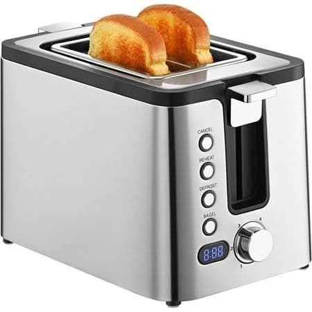 2-slice Stainless Steel Toaster 800w - Extra Wide Slots, 6 Browning Settings, Warming Rack & Timer, Black