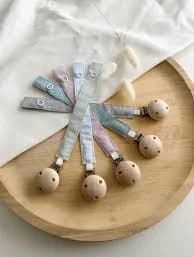 Pacifier chain/pacifier strap made of fabric, gift for birth, christening, birthday, wooden clip, cotton waffle pique, boy/girl, newborn, stripes