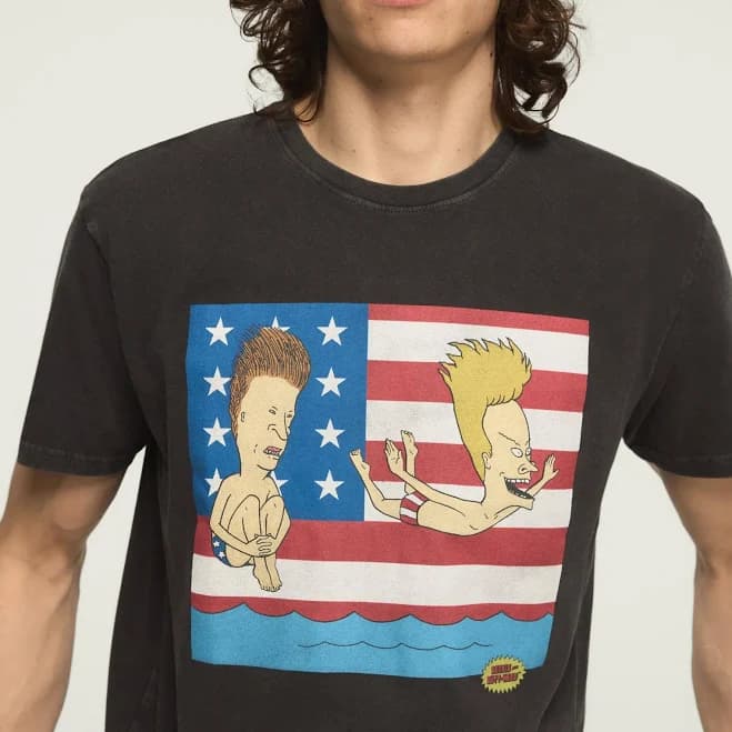 Lucky Brand Men's MTV Beavis and Butthead Flag Tee
