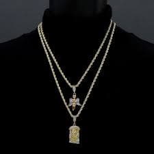 14k Jesus And Angel Pendant Rope Necklace