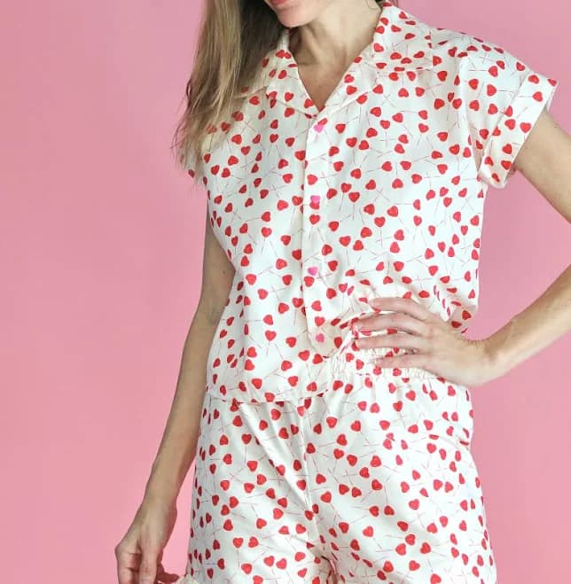 Heart Printed Cotton Pajama Top
