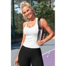 Attraco Women's Ribbed Workout Crop Tops with Built in Bra Yoga Racerback Tank Top Sport Tops Activewear Tops White XL : Target