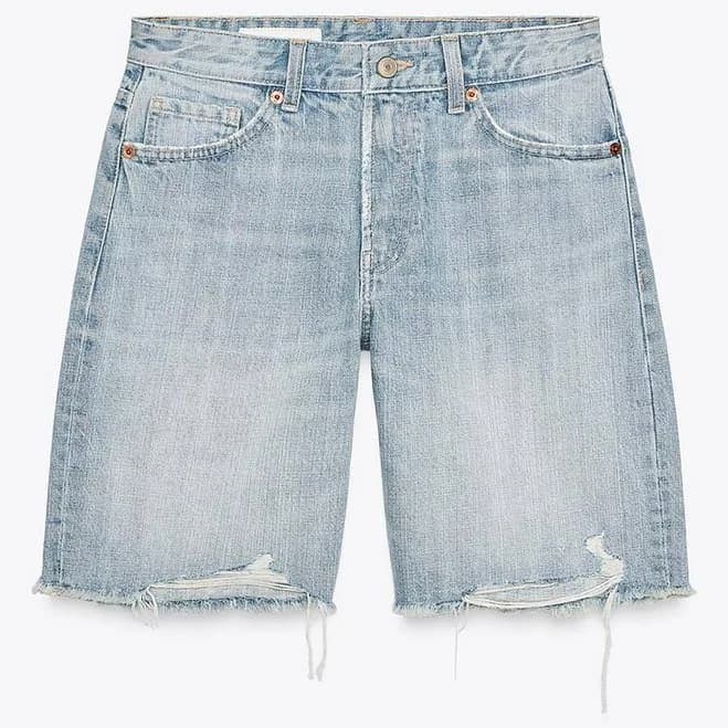 Zara Women's Mid-Rise Ripped Trf Denim Shorts