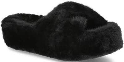 No Boundaries Women's Faux Fur Platform X-Band Slippers