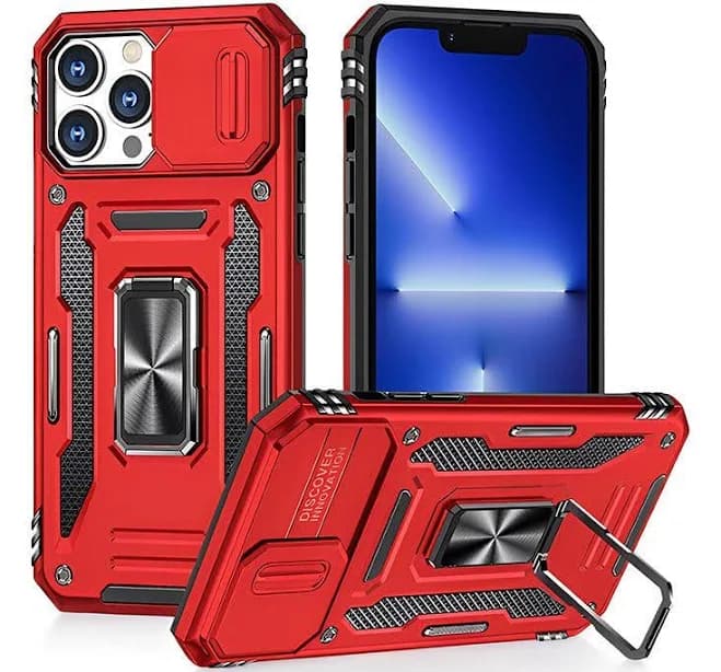 Military-Grade Shockproof Phone Case with Sliding Camera Shield & 360° Ring Stand