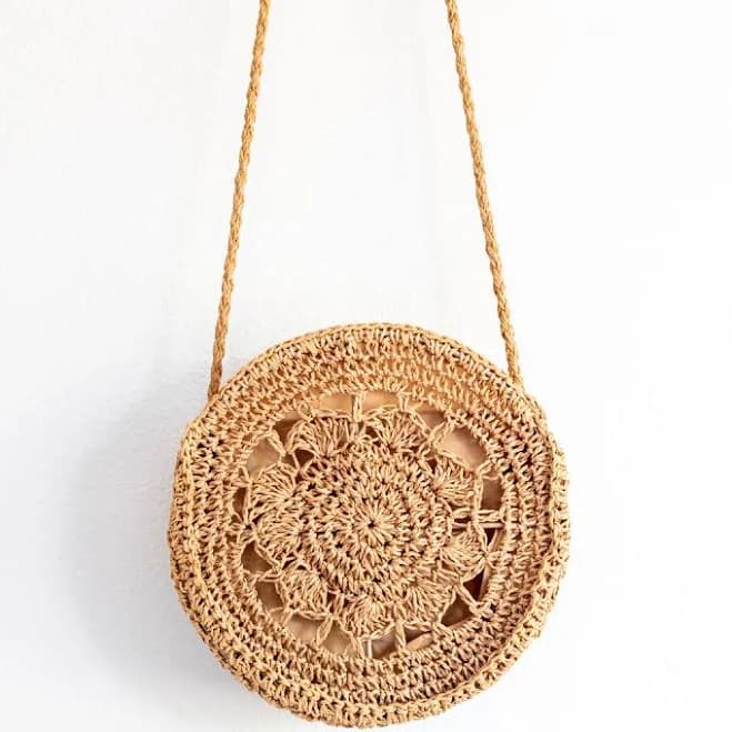 Elena Boho Straw Round Shoulder Bag